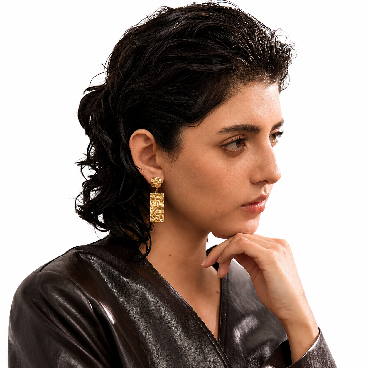 18K Gold Plated Textured Statement Earrings