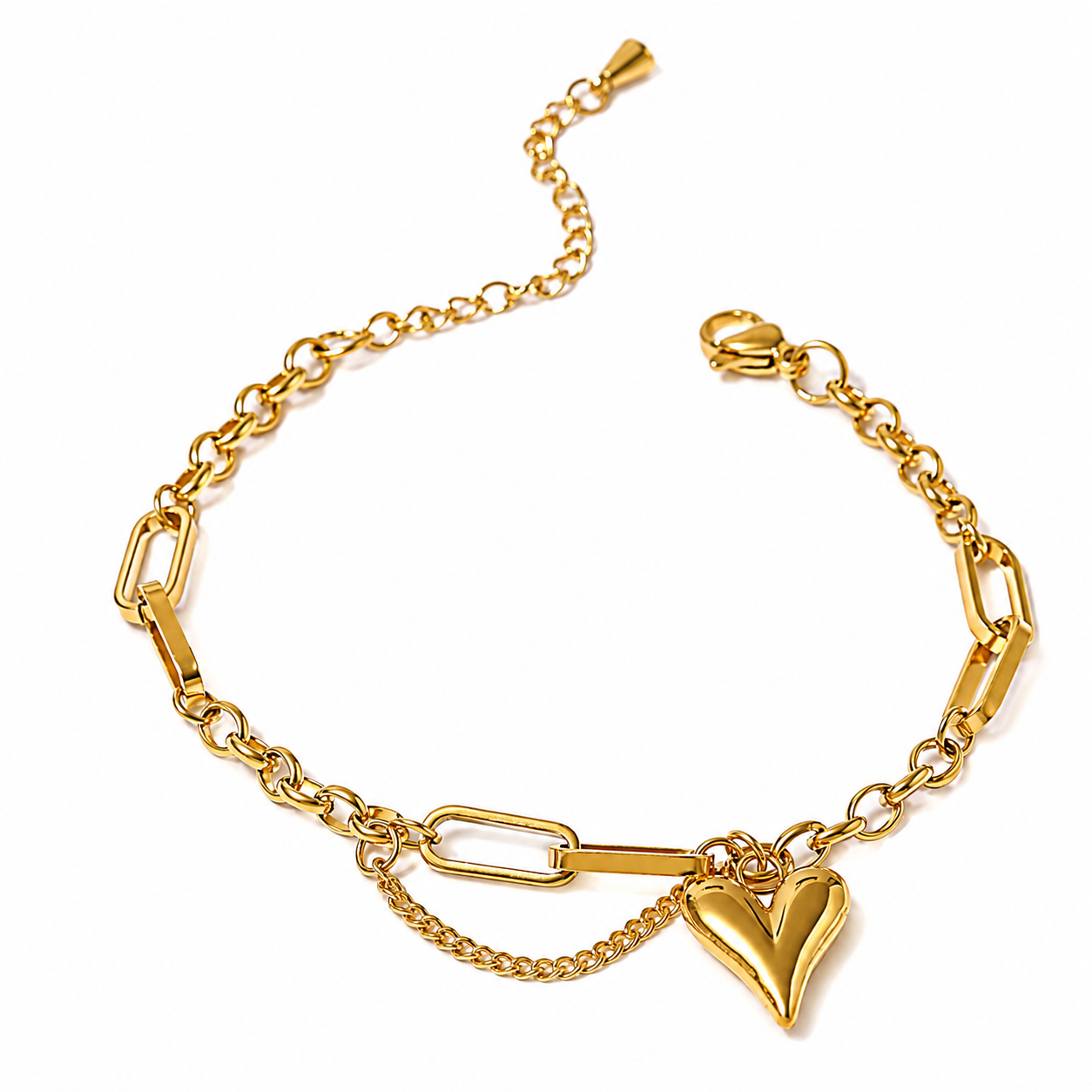 18K Gold Plated Heart Chain Bracelet
