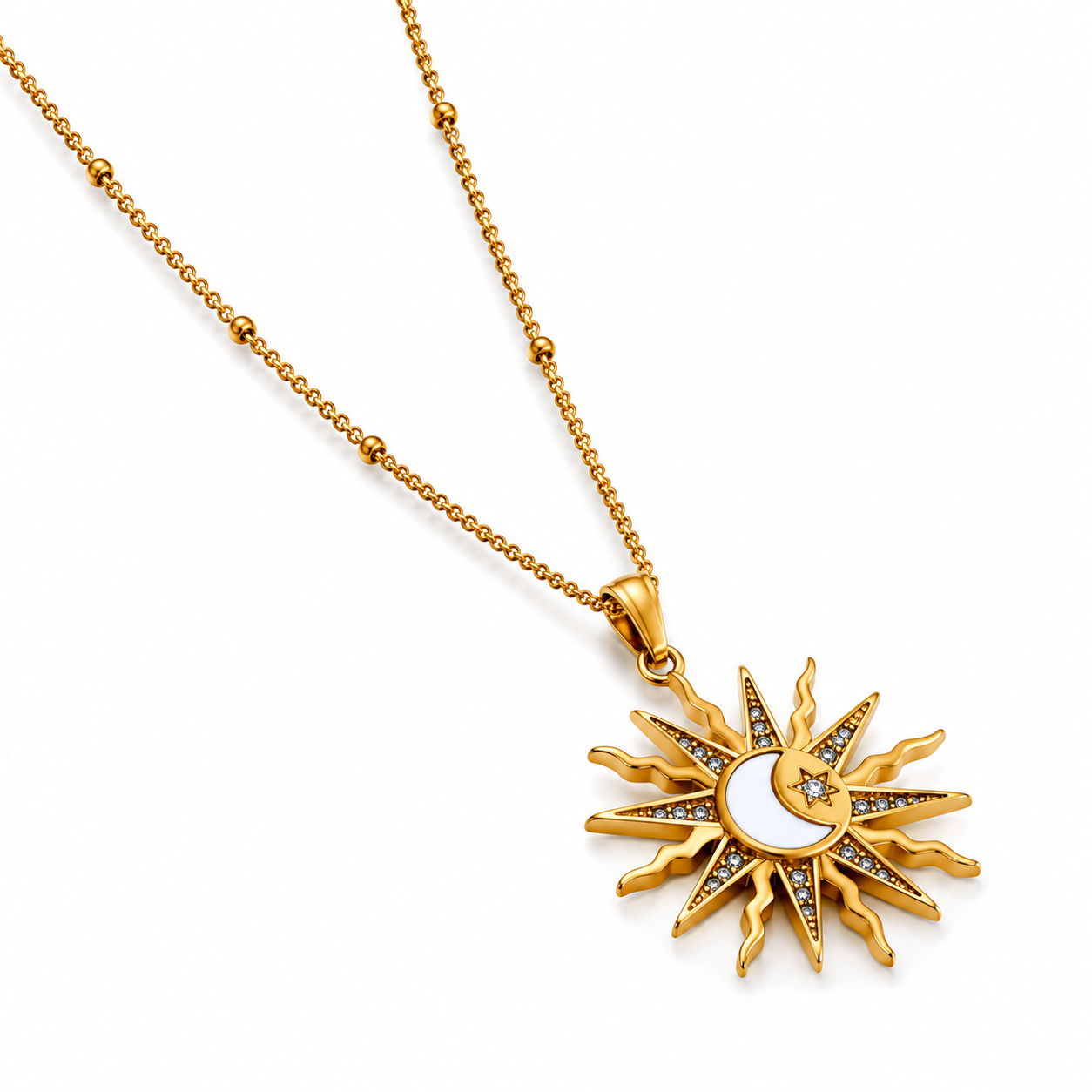 18K Gold Plated Sun & Moon Pendant Necklace