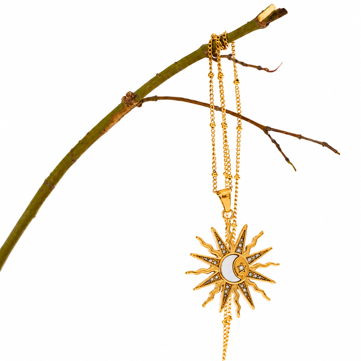 18K Gold Plated Sun & Moon Pendant Necklace