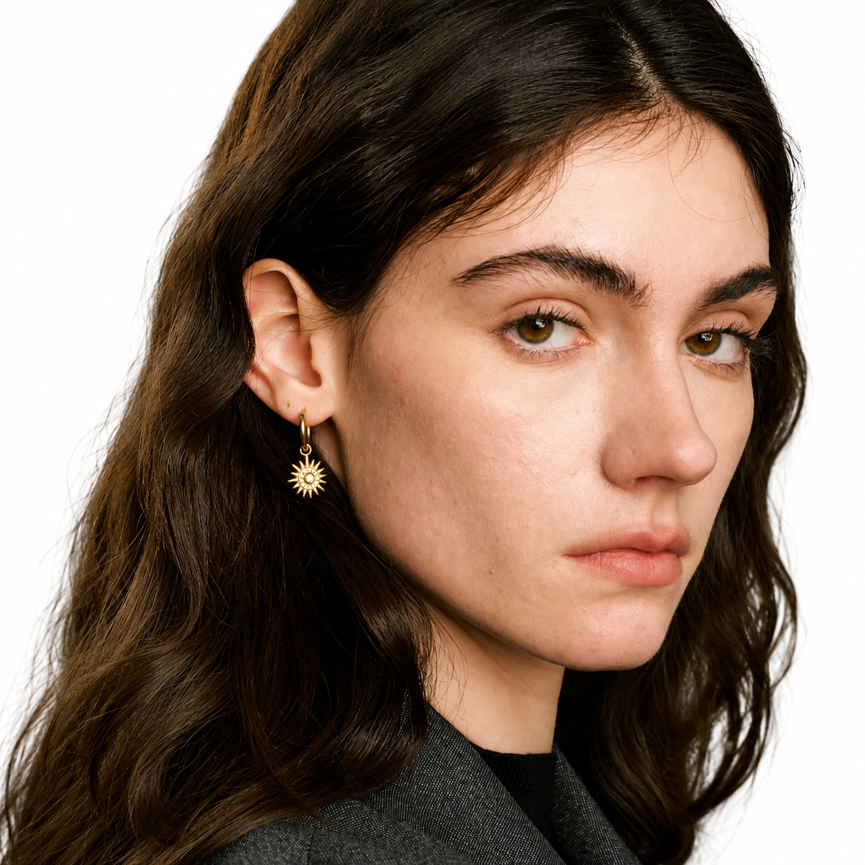 18K Gold Plated Sunburst Crystal Hoop Earrings