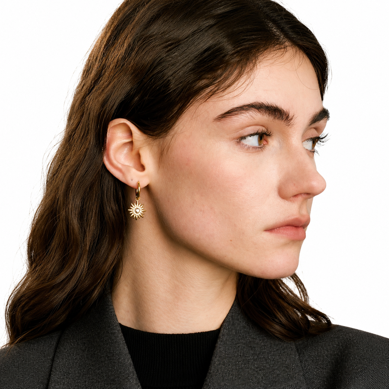 18K Gold Plated Sunburst Crystal Hoop Earrings