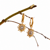 18K Gold Plated Sunburst Crystal Hoop Earrings
