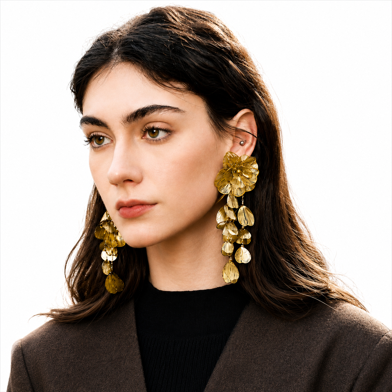 18K Gold Plated Floral Statement Earrings