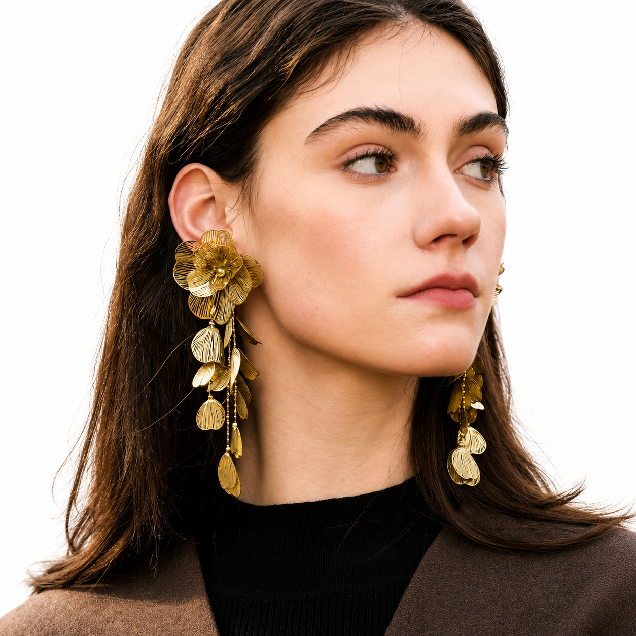 18K Gold Plated Floral Statement Earrings