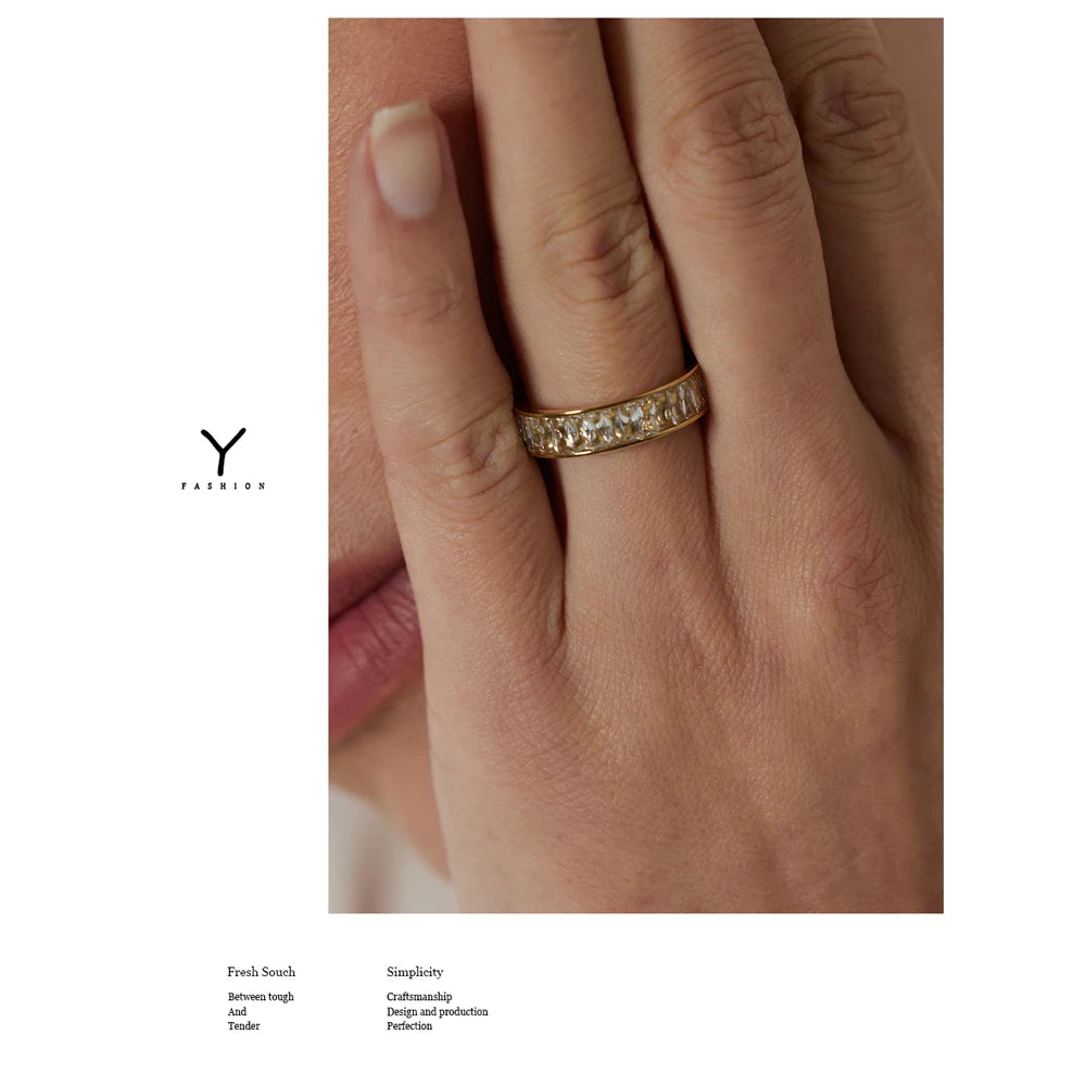 Yhpup Stainless Steel Cubic Zirconia Ring Fashion Jewelry Exquisite Wedding Engagement Finger Ring for Women Bijoux Femme Gift