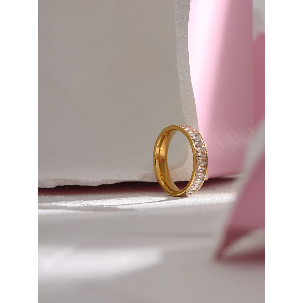 Yhpup Stainless Steel Cubic Zirconia Ring Fashion Jewelry Exquisite Wedding Engagement Finger Ring for Women Bijoux Femme Gift