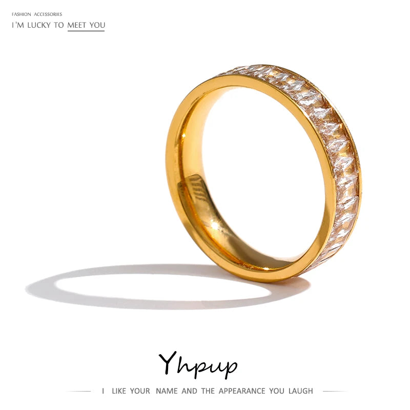 Yhpup Stainless Steel Cubic Zirconia Ring Fashion Jewelry Exquisite Wedding Engagement Finger Ring for Women Bijoux Femme Gift