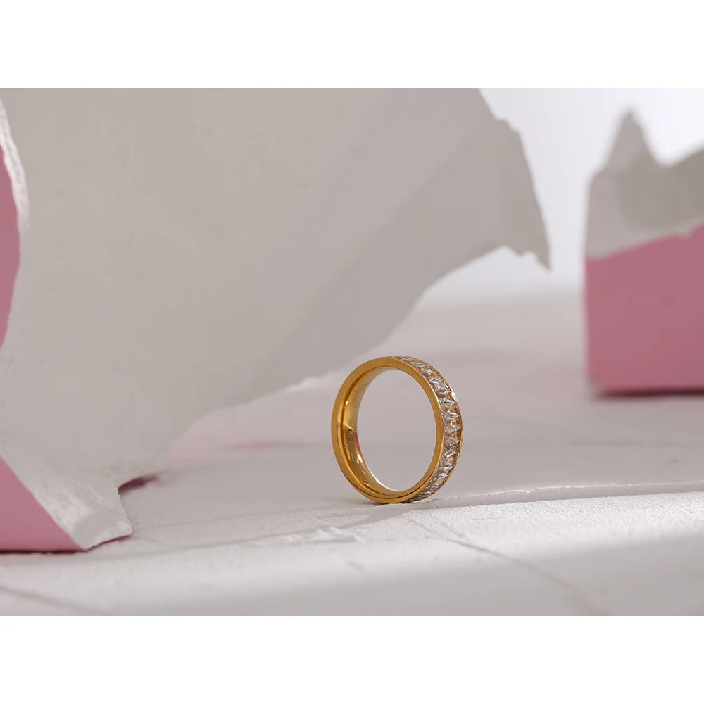 Yhpup Stainless Steel Cubic Zirconia Ring Fashion Jewelry Exquisite Wedding Engagement Finger Ring for Women Bijoux Femme Gift