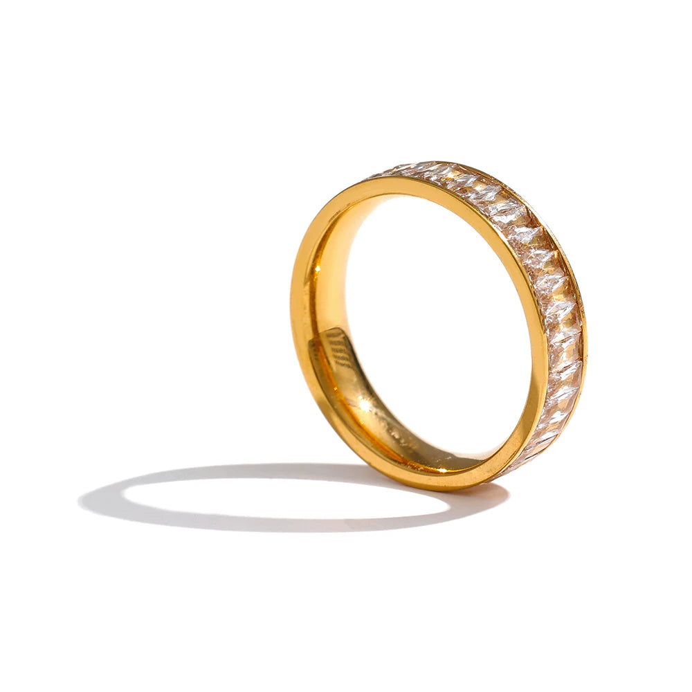 Yhpup Stainless Steel Cubic Zirconia Ring Fashion Jewelry Exquisite Wedding Engagement Finger Ring for Women Bijoux Femme Gift