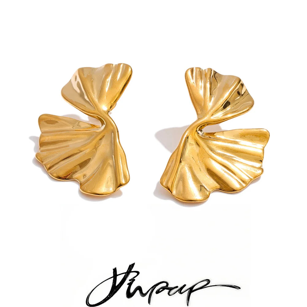 Yhpup Stainless Steel Metal Flower Stud Earrings for All Occasions Rust Proof PVD Plated Statement Popular Jewelry Wholesale