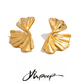 Yhpup Stainless Steel Metal Flower Stud Earrings for All Occasions Rust Proof PVD Plated Statement Popular Jewelry Wholesale