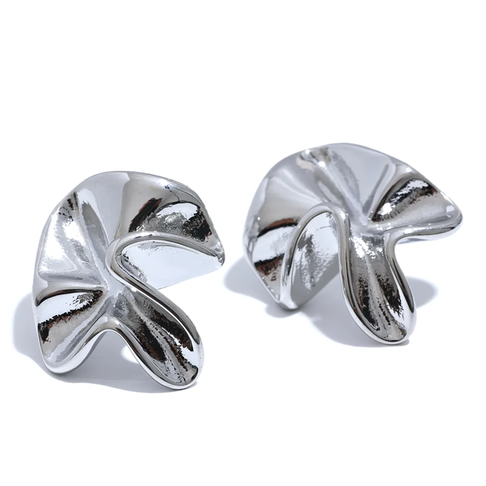 Yhpup 316l Stainless Steel Irregular Flower Stud Earrings Metal Fashion Waterproof Creative Modern Jewelry Women Bijoux Gift