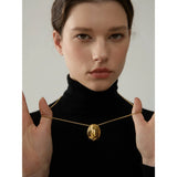 Yhpup 70cm Minimalist Long Unisex Sweater Chain Jewelry 316l Stainless Steel Oval Pendant Necklace for Men Women Waterproof