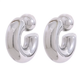 Yhpup Stainless Steel C Shape Round Chunky Unusual Earrings Jewelry Waterproof Metal Texture Attractive Women Accessories Gift