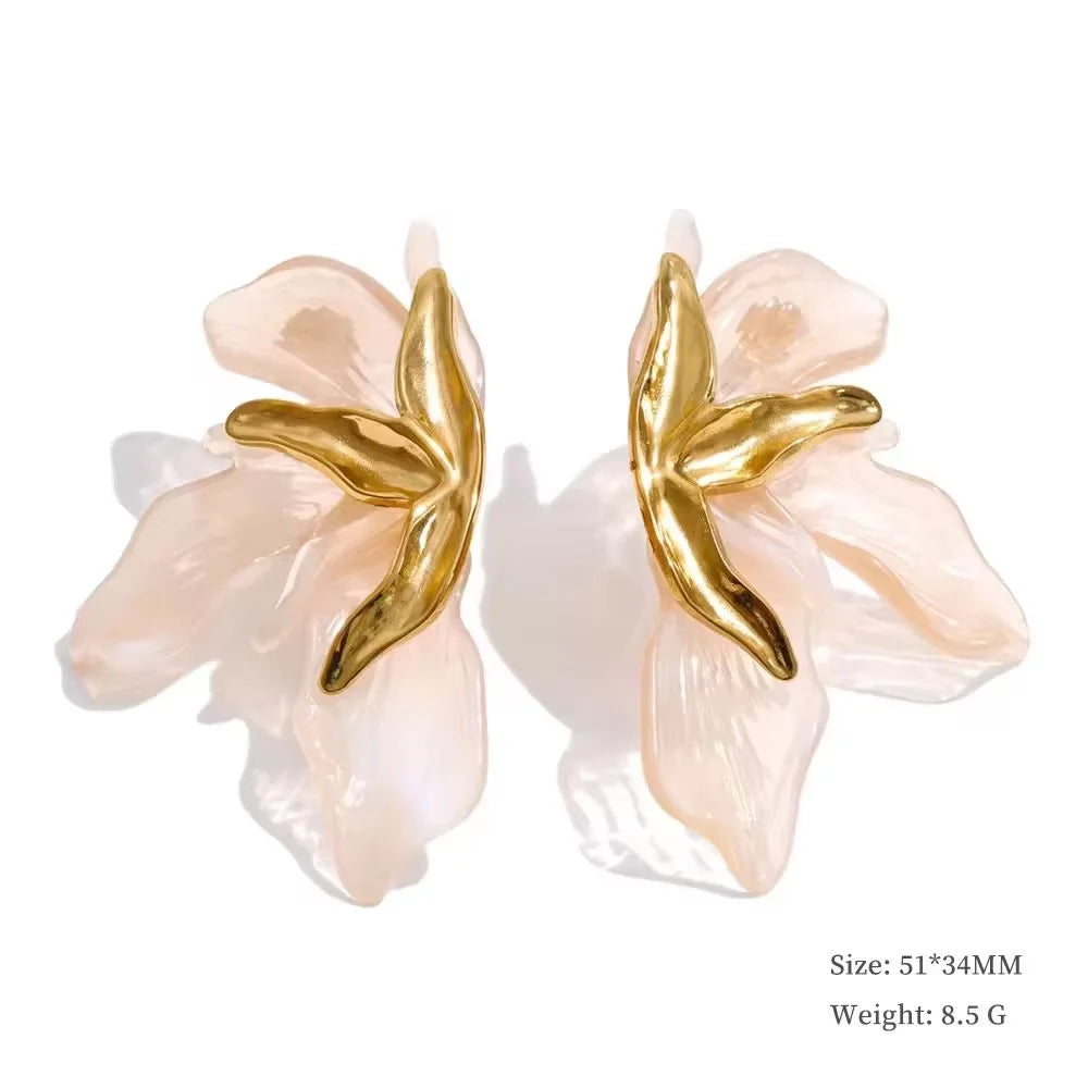 Yhpup Fashion Stainless Steel Leaves Flower Stud Earrings Bright Anti Allergy Waterproof Charm Texture High Quality Jewelry