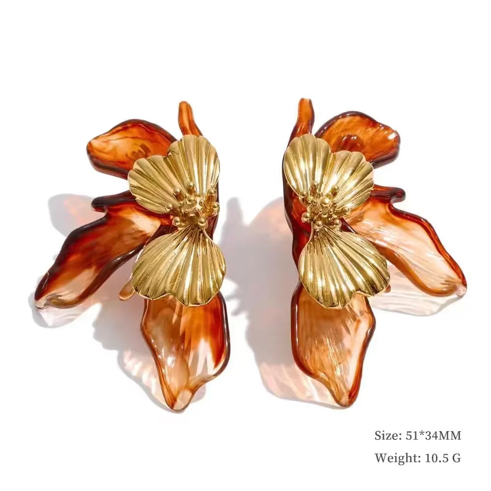 Yhpup Fashion Stainless Steel Leaves Flower Stud Earrings Bright Anti Allergy Waterproof Charm Texture High Quality Jewelry