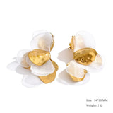 Yhpup Fashion Stainless Steel Leaves Flower Stud Earrings Bright Anti Allergy Waterproof Charm Texture High Quality Jewelry