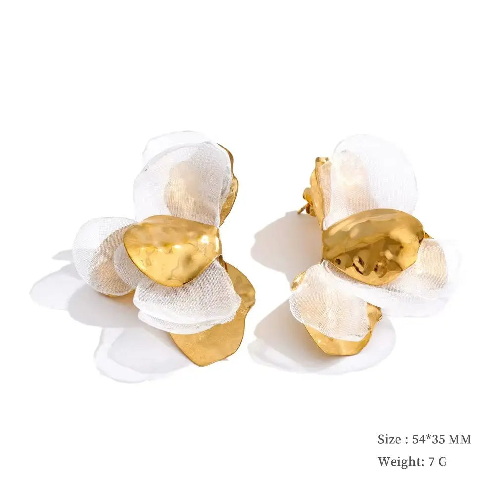 Yhpup Fashion Stainless Steel Leaves Flower Stud Earrings Bright Anti Allergy Waterproof Charm Texture High Quality Jewelry