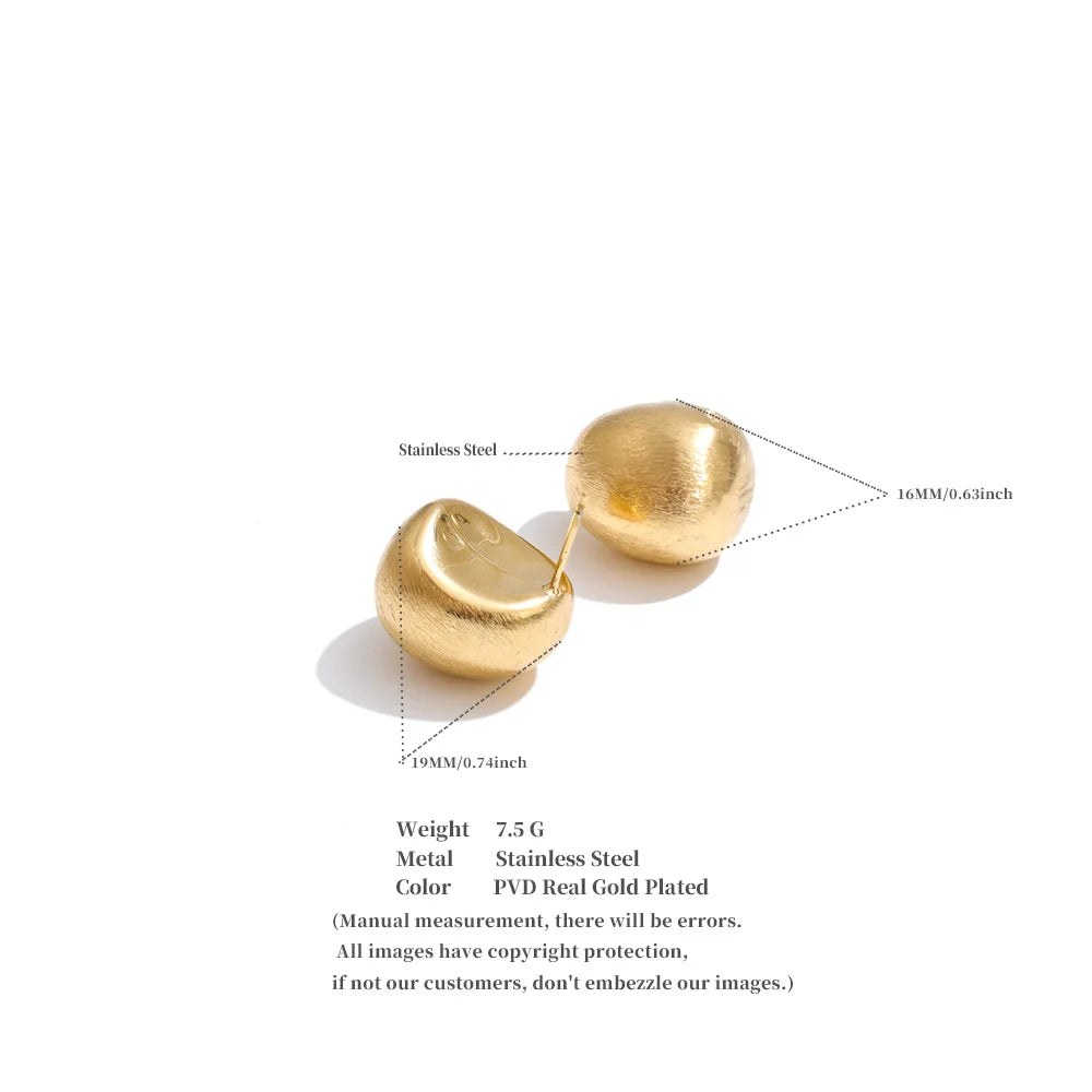 Yhpup Retro Wire Drawing Stainless Steel Water Drop Chunky Fat Stud Earrings Women Versatile Daily Minimalist Jewelry Waterproof