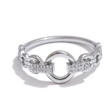 Yhpup 678# High Quality Stainless Steel Cubic Zirconia Setting Link Finger Ring Exquisite Stylish Jewelry Daily Gift for Self