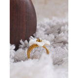 Yhpup Thicker Natural Shell Flower Open Gold Color Ring Fashion Stainless Steel Stylish Exquisite Waterproof Finger Jewelry