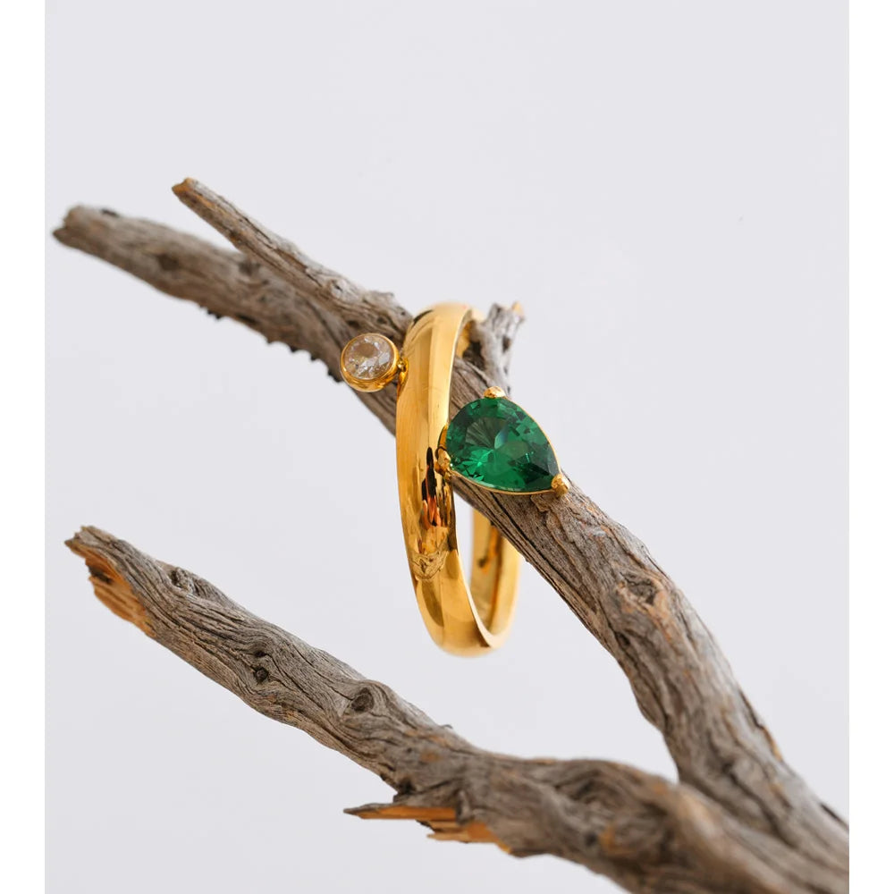 Yhpup Size 678 High Quality Stainless Steel Green CZ Zirconia Chic Korean Ring Fashion Exquisite Polished Smooth Finger Jewelry