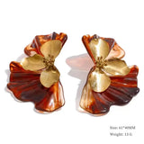 Yhpup Fashion Stainless Steel Leaves Flower Stud Earrings Bright Anti Allergy Waterproof Charm Texture High Quality Jewelry