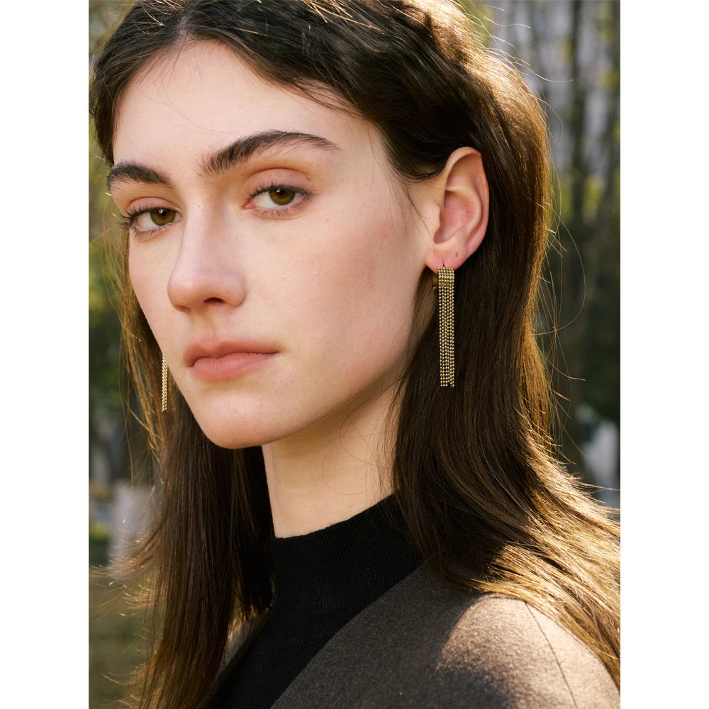 Yhpup Hot Style Stainless Steel Tassel Long Chain Drop Dangle Earrings Fashion Trendy Waterproof Daily Jewelry Gift