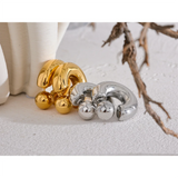 Yhpup Stainless Steel C Shape Round Chunky Unusual Earrings Jewelry Waterproof Metal Texture Attractive Women Accessories Gift