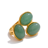 Yhpup Natural Aventurine Agate Stone Shell Pearl Flower Adjustable Ring Fashion Stainless Steel Charm Finger Jewelry Accessories