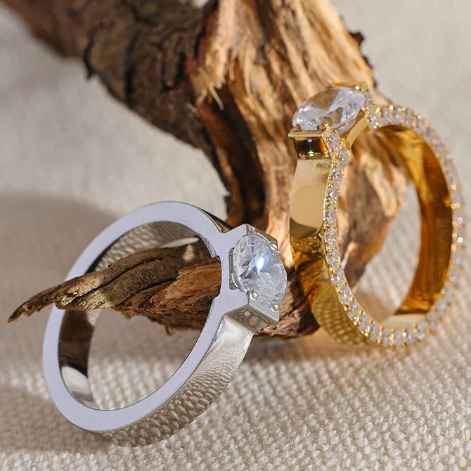 Yhpup Luxury Bling AAA Cubic Zirconia Stainless Steel Fashion Wedding Ring Women High Quality Exquisite Anniversary Jewelry Gift
