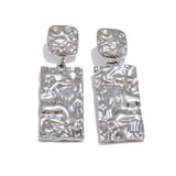 Yhpup Stainless Steel Metal Hammer Rectangle Dangle Drop  Earrings Prevent Allergy Stainless Steel Daily Jewelry Gift