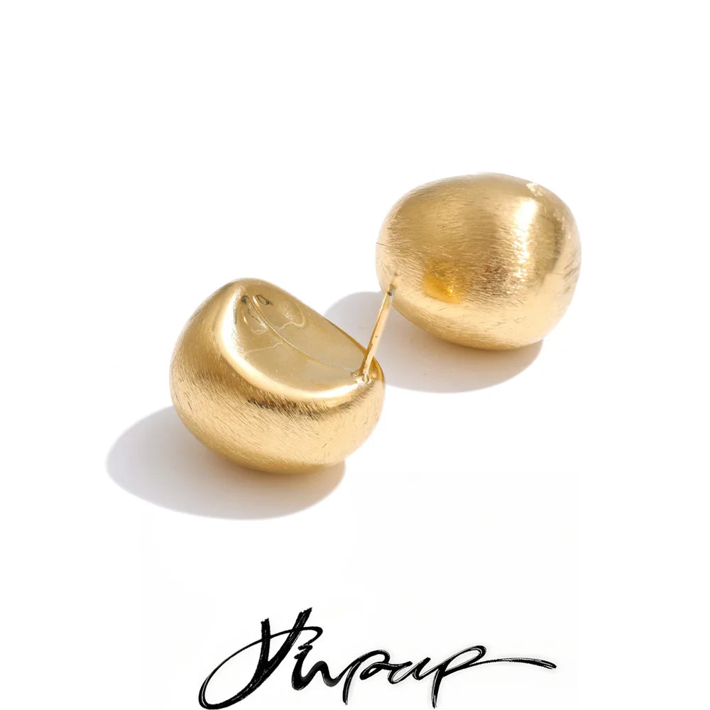 Yhpup Retro Wire Drawing Stainless Steel Water Drop Chunky Fat Stud Earrings Women Versatile Daily Minimalist Jewelry Waterproof