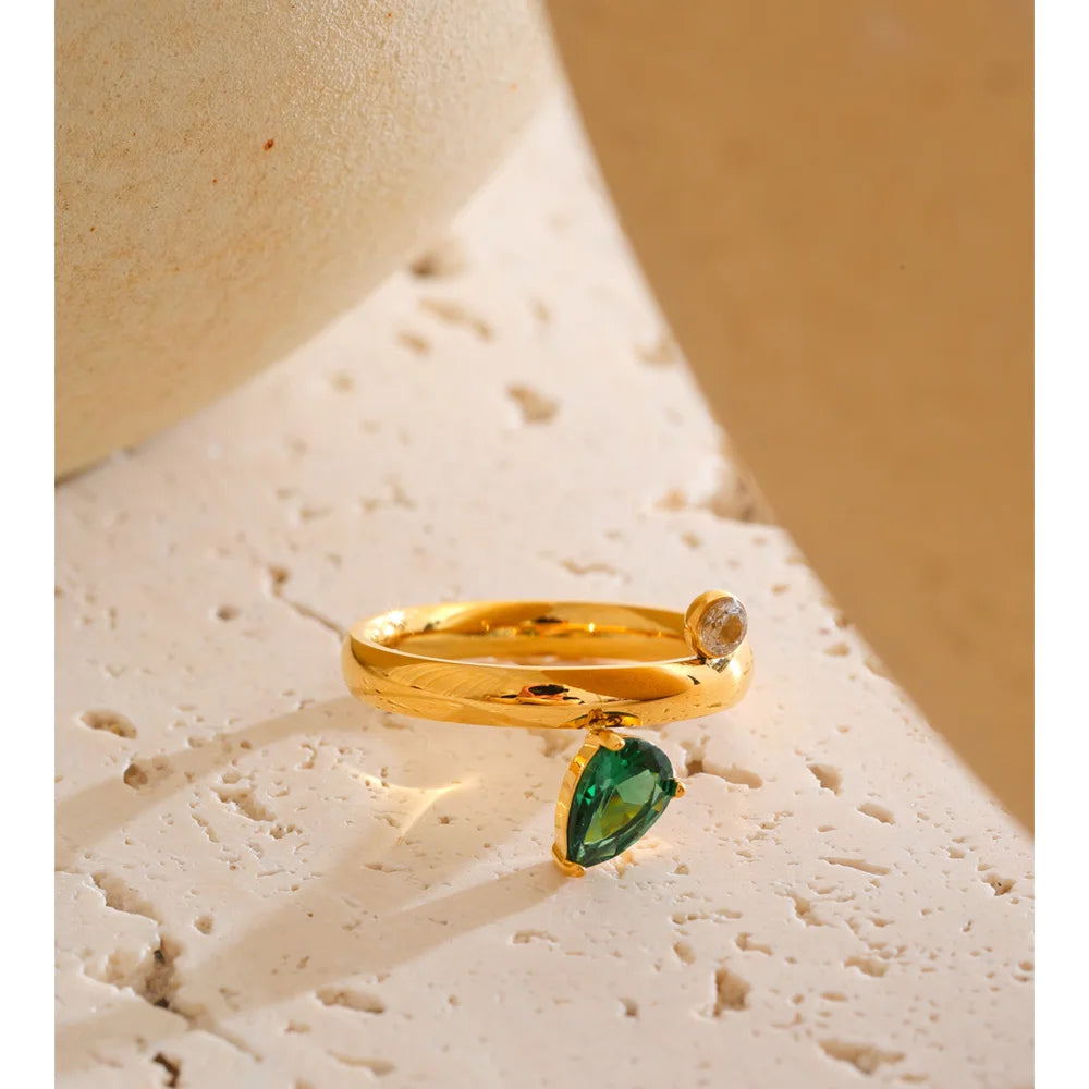Yhpup Size 678 High Quality Stainless Steel Green CZ Zirconia Chic Korean Ring Fashion Exquisite Polished Smooth Finger Jewelry