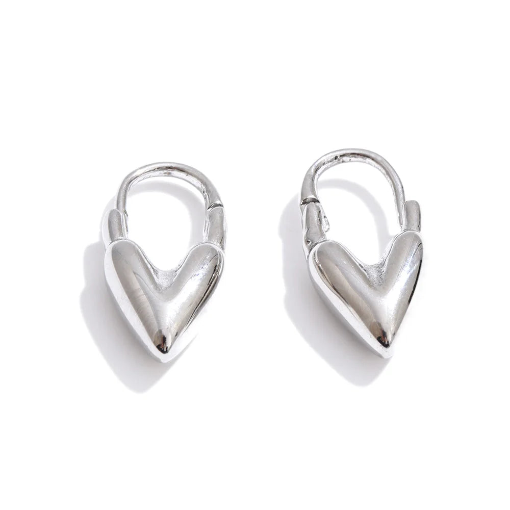 Yhpup 18K Golden PVD Plated Stainless Steel Heart Love Cast Hoop Earrings Anti Allergic Metal Texture Daily Fashion Jewelry Gift