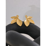 Yhpup Fashion Stainless Steel Leaves Flower Stud Earrings Bright Anti Allergy Waterproof Charm Texture High Quality Jewelry