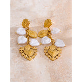 Yhpup Baroque Imitation Pearls Heart Love Drop Dangle Manual Earrings Golden PVD Plated Stainless Steel Charm Statement Jewelry