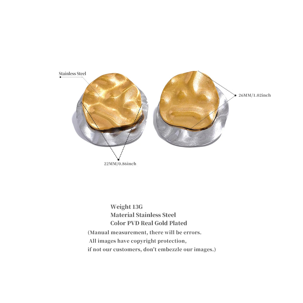 Yhpup Double Color Stainless Steel Metal Geometric Round Stud Earrings Women Daily Wear Jewelry Pendientes De Acero Inoxidable