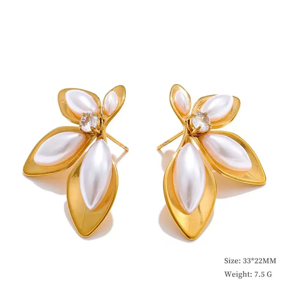 Yhpup Fashion Stainless Steel Leaves Flower Stud Earrings Bright Anti Allergy Waterproof Charm Texture High Quality Jewelry