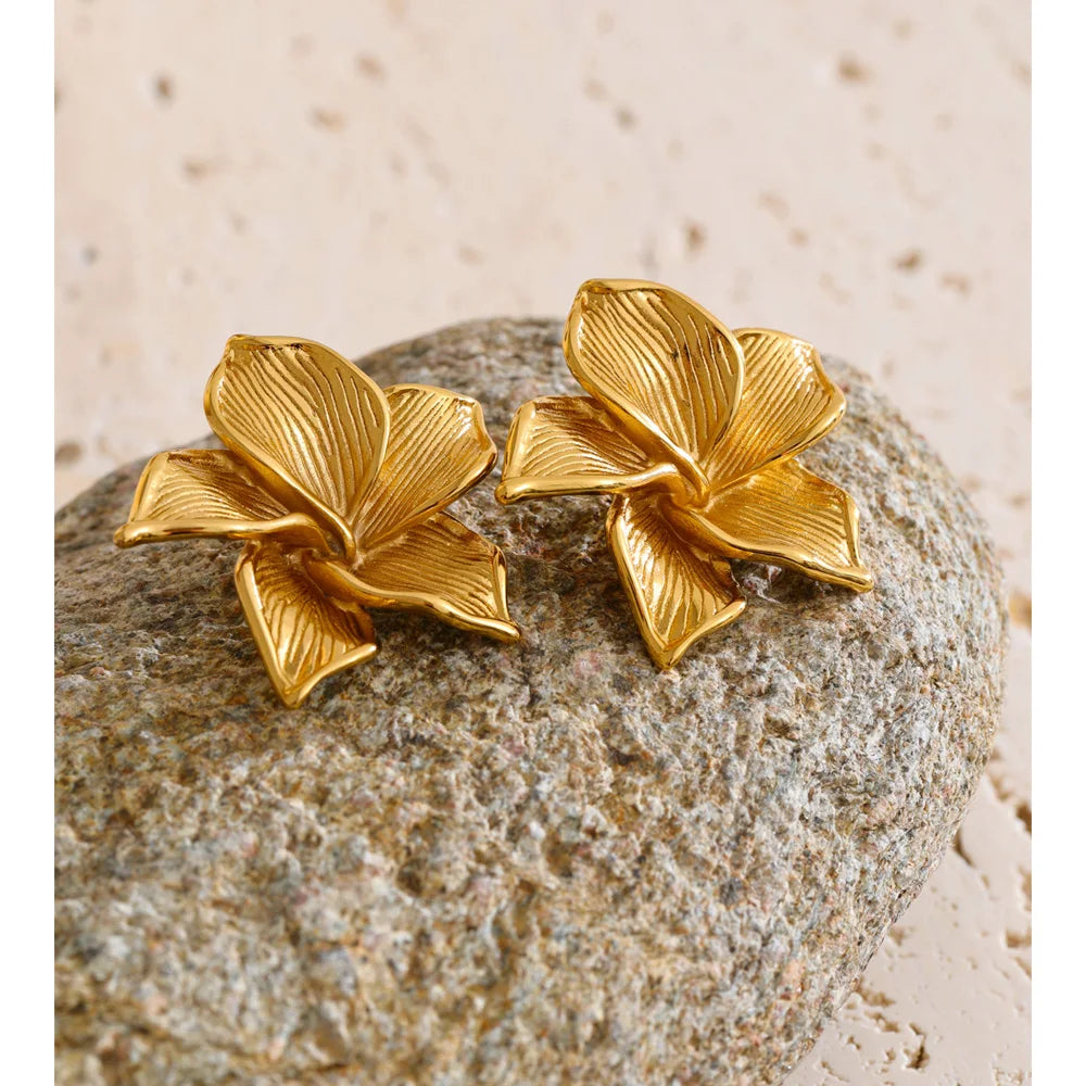 Yhpup 2025 Stainless Steel Metal Flower Stud Earrings Waterproof 18K PVD Plated Fashion Charm Statement Jewelry Accessories Gift
