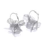 Yhpup Exclusive Design Stainless Steel Metal Flower Big Hoop Earrings Personality Fashion Waterproof Eye-catching Jewelry