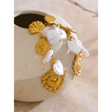 Yhpup Baroque Imitation Pearls Heart Love Drop Dangle Manual Earrings Golden PVD Plated Stainless Steel Charm Statement Jewelry