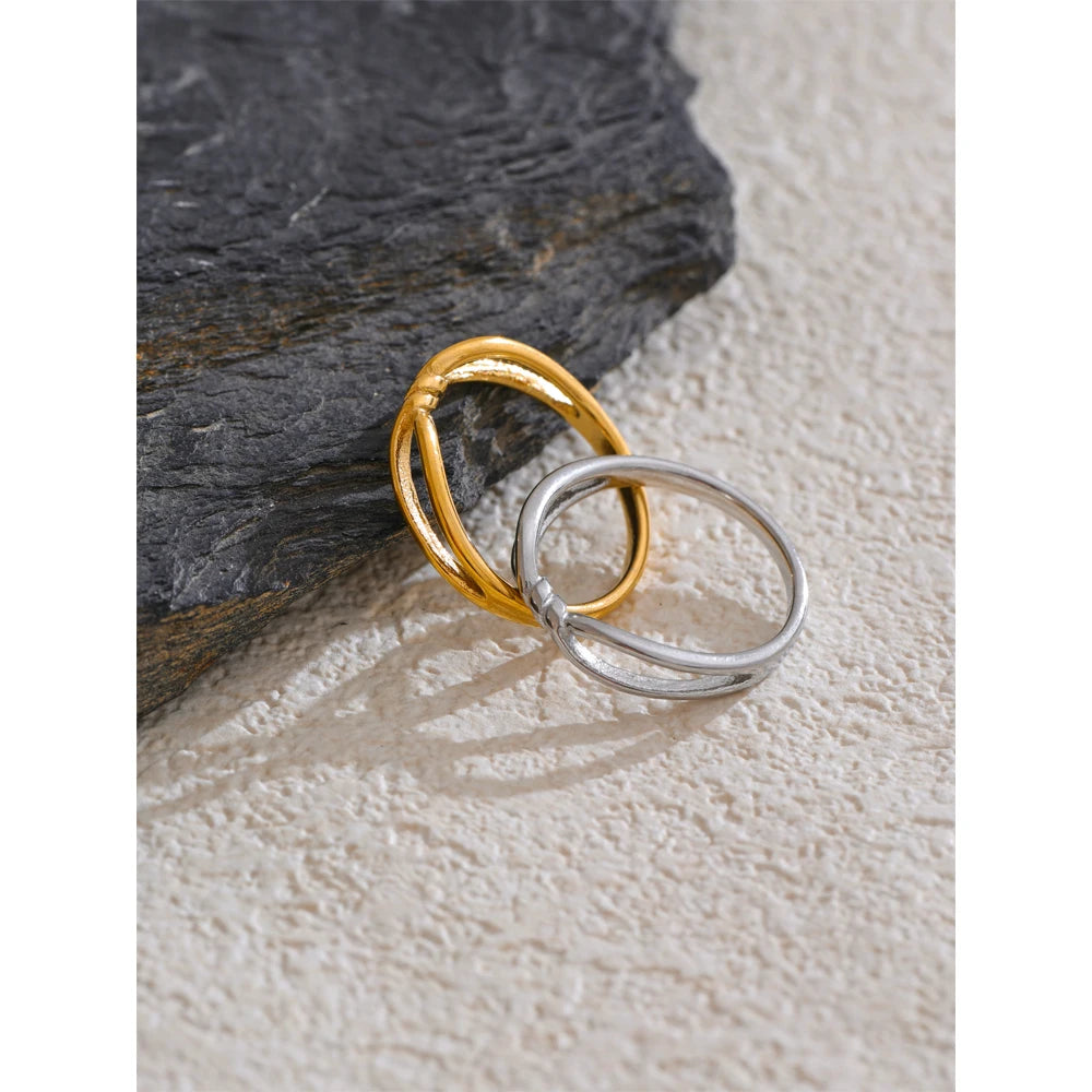 Yhpup Minimalist Stainless Steel Metal Geometric Thin Twist Fashion Ring for Women Water Resistant Chic Jewelry Wholesale