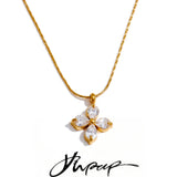 Yhpup Delicate Shiny Cubic Zirconia Flower Pendant Chic Necklace 18K Golden Plated High Quality Fashion PVD Jewelry Waterproof