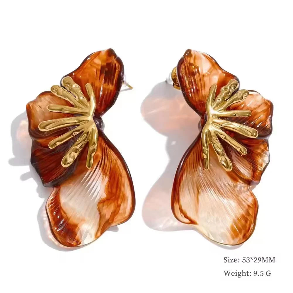 Yhpup Fashion Stainless Steel Leaves Flower Stud Earrings Bright Anti Allergy Waterproof Charm Texture High Quality Jewelry