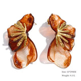 Yhpup Fashion Stainless Steel Leaves Flower Stud Earrings Bright Anti Allergy Waterproof Charm Texture High Quality Jewelry
