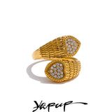 Yhpup Stylish Adjustable Stainless Steel Zirconia Heart Snake Ring for Women 18K PVD Plated Jewelry New