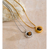 Yhpup Natural Tiger Stone Pendant Necklace High Quality PVD Plated Stainless Steel Collar Popular Jewelry Daily Hypoallergenic