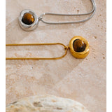 Yhpup Natural Tiger Stone Pendant Necklace High Quality PVD Plated Stainless Steel Collar Popular Jewelry Daily Hypoallergenic